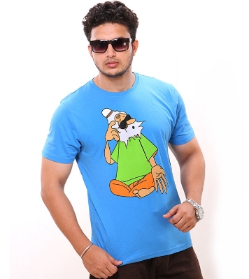 Picture of Noble Fashion Funky Sadhu Baba Round Neck Blue T-shirt NF3002
