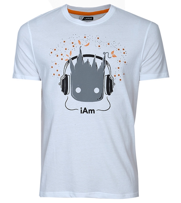 Picture of Noble Fashion Listening Music Round Neck White T-shirt NF3003