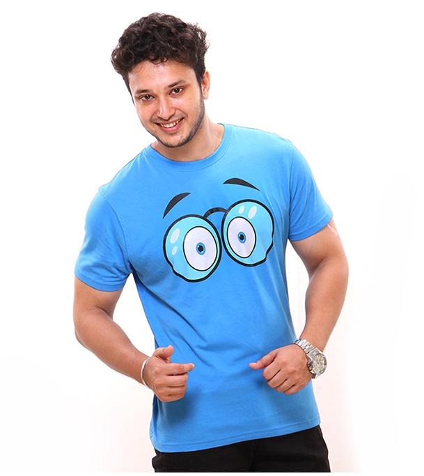 Picture of Noble Fashion Cartoon Eye Round Neck Blue T-shirt NF3005