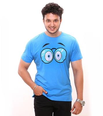 Picture of Noble Fashion Cartoon Eye Round Neck Blue T-shirt NF3005