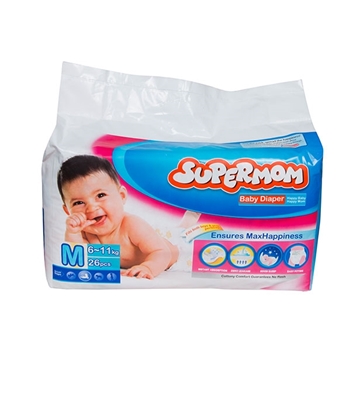 Buy SuperMom Diaper Size 6-11kg Medium 26 Pads Online at Best Price