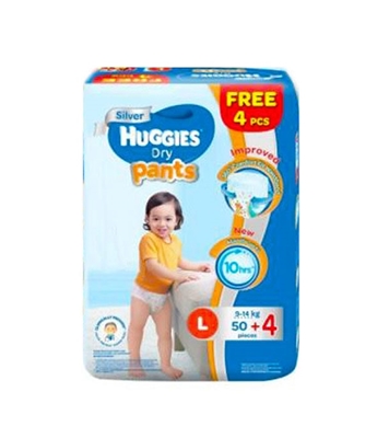 Buy Huggies Dry Pants Large Size 50+4 pcs 9-14 kg Online