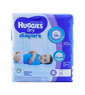 Buy Huggies Dry Diapers Small 60 pcs 3-7kg Belt system Online