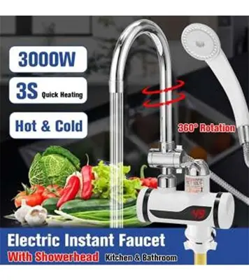Picture of 3000W Temperature Display Instant Hot Water Tap Faucet With Three Way Connector And Shower Head