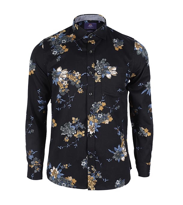 Buy Men's Full Sleeve Cotton Casual Shirt Black Flower Mixed Online