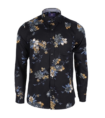 Buy Men's Full Sleeve Cotton Casual Shirt Black Flower Mixed Online
