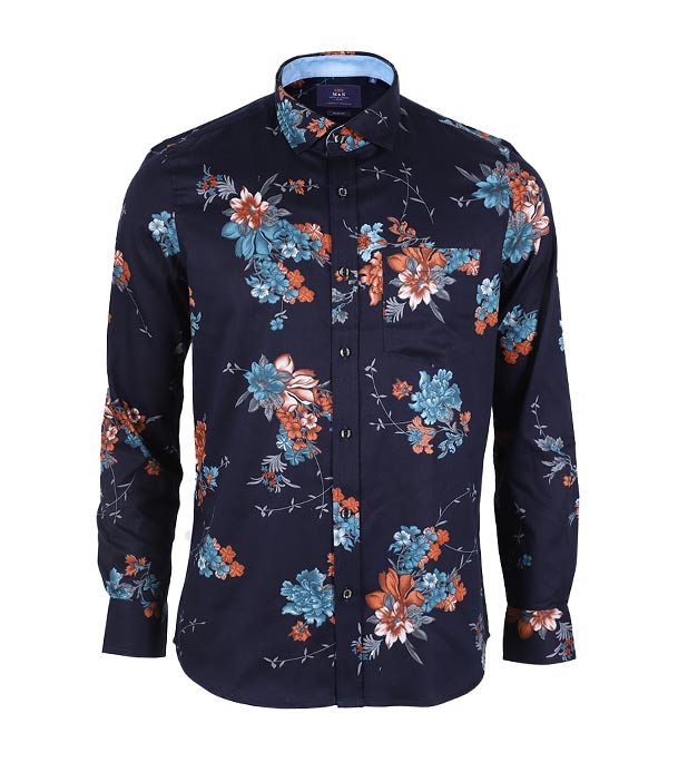 Buy Men's Full Sleeve Cotton Casual Shirt Navy Flower Mixed Online