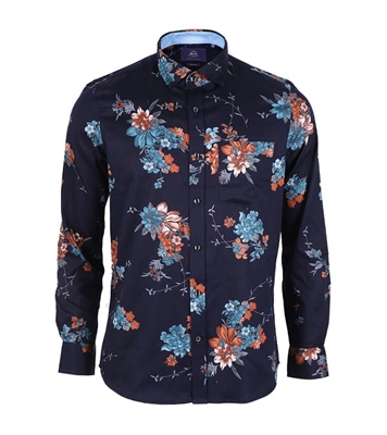 Buy Men's Full Sleeve Cotton Casual Shirt Navy Flower Mixed Online