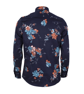 Buy Men's Full Sleeve Cotton Casual Shirt Navy Flower Mixed Online