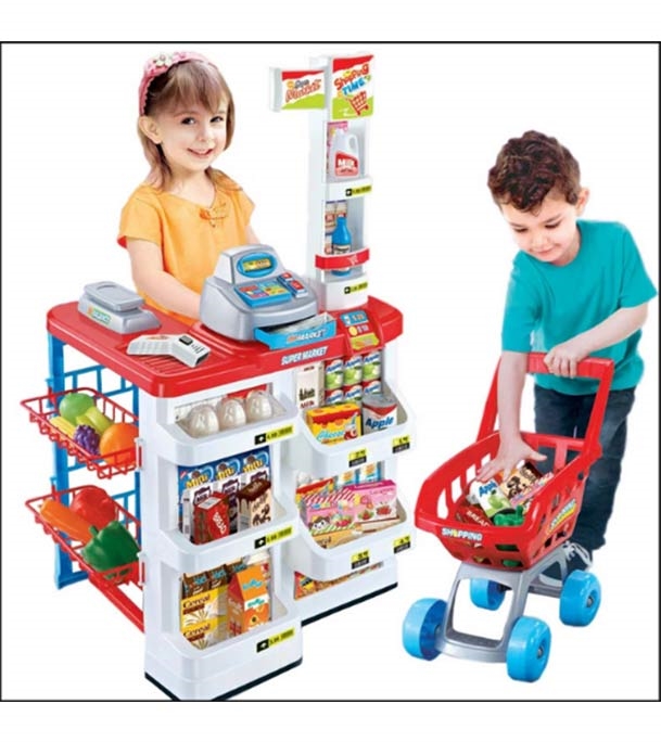 Educational cash register food shopping set plastic kids supermarket toy with scanner 