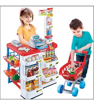 Educational cash register food shopping set plastic kids supermarket toy with scanner 
