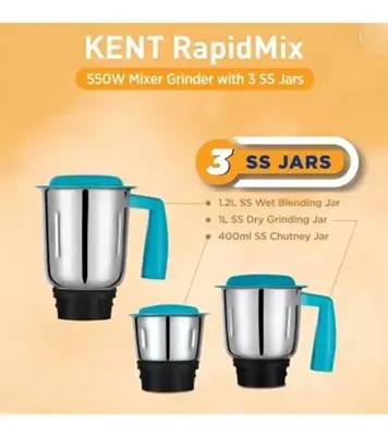 Buy KENT 550W RapidMix 16077 Mixer Grinder 3 Stainless Steel Jars Blue 