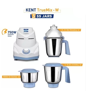 Buy KENT 750W Mixer Grinder 16064 TrueMix 3 Stainless Steel Jar Including Chutney Jar White Online at Best Price