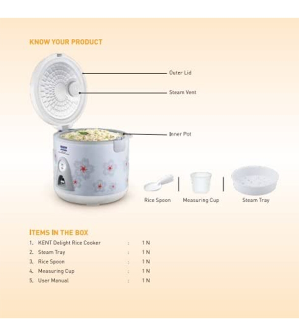 Buy KENT Delight Electric Rice Cooker 1.8 L White Online at Best Price