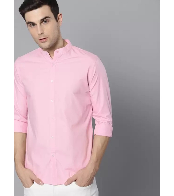 Men's Premium Casual Band Collar Shirt Pink at Best Price In Bangladesh