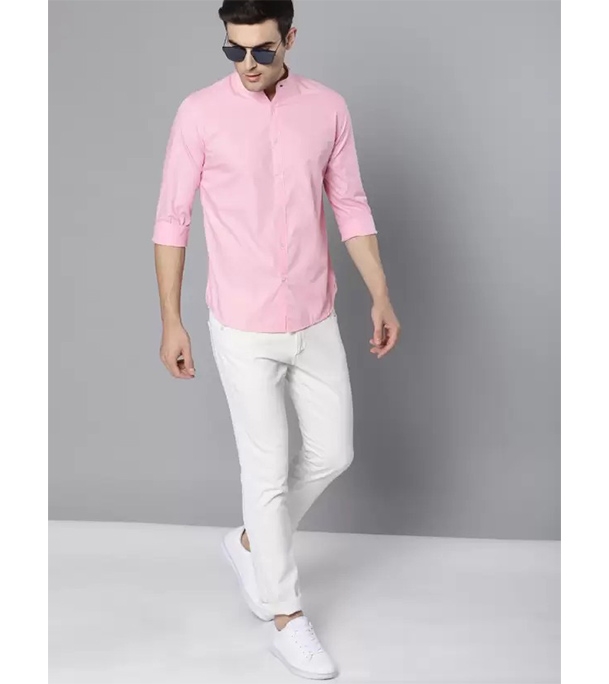 Men's Premium Casual Band Collar Shirt Pink at Best Price In Bangladesh