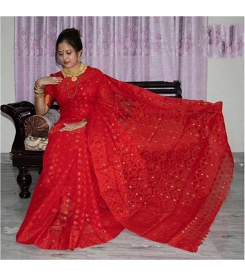 Women's Fashionable Half Silk Jamdani Saree at Best Price In Bangladesh