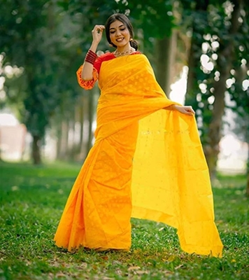 Women's Fashionable Half Silk Jamdani Saree at Best Price In Bangladesh
