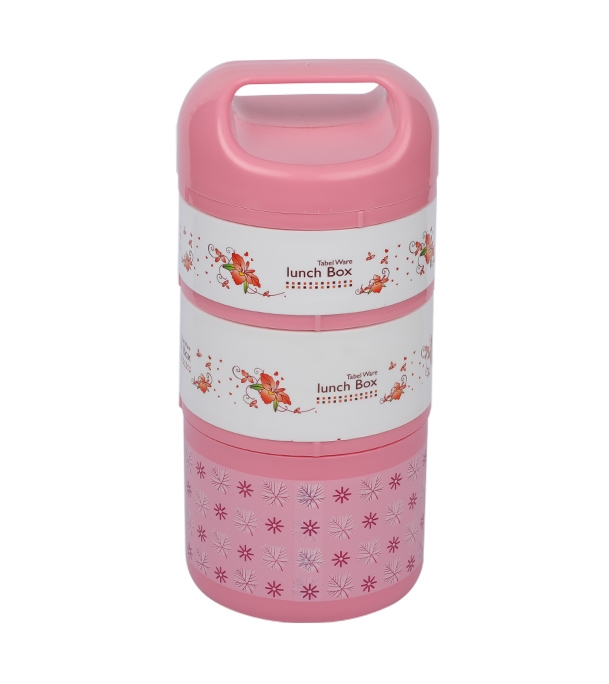 Buy Round Tiffin Box 3 Bati With Handle Light Pink Online