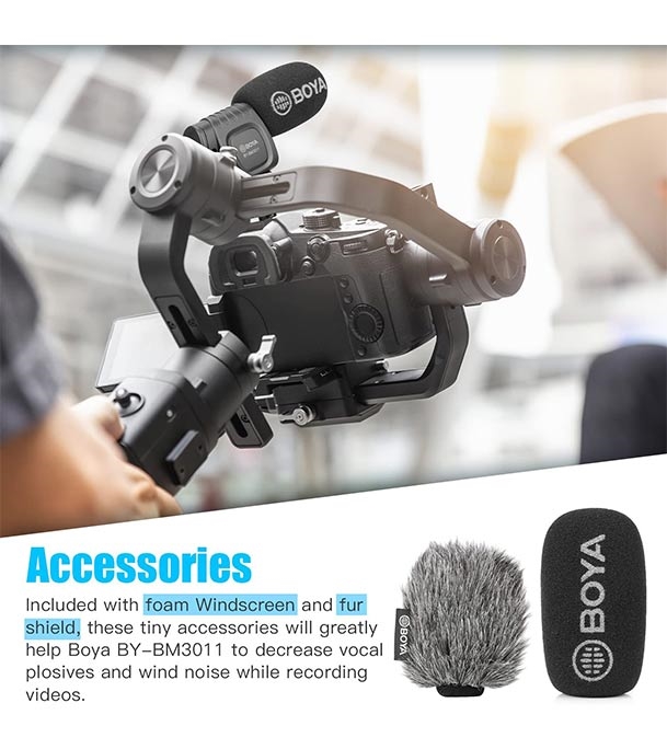 Picture of BOYA BY-BM3011 Camera Microphone, Shotgun Microphone with Shock Mount Foam Deadcat Windscreen Super Cardioid Video Microphone for Camera and Camcorders iPhone Android Smartphones