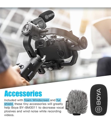 Picture of BOYA BY-BM3011 Camera Microphone, Shotgun Microphone with Shock Mount Foam Deadcat Windscreen Super Cardioid Video Microphone for Camera and Camcorders iPhone Android Smartphones