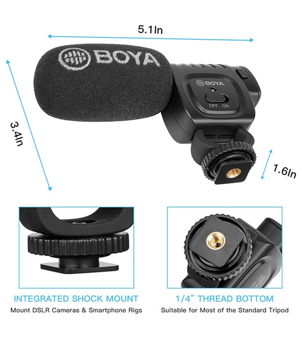 Picture of BOYA BY-BM3011 Camera Microphone, Shotgun Microphone with Shock Mount Foam Deadcat Windscreen Super Cardioid Video Microphone for Camera and Camcorders iPhone Android Smartphones