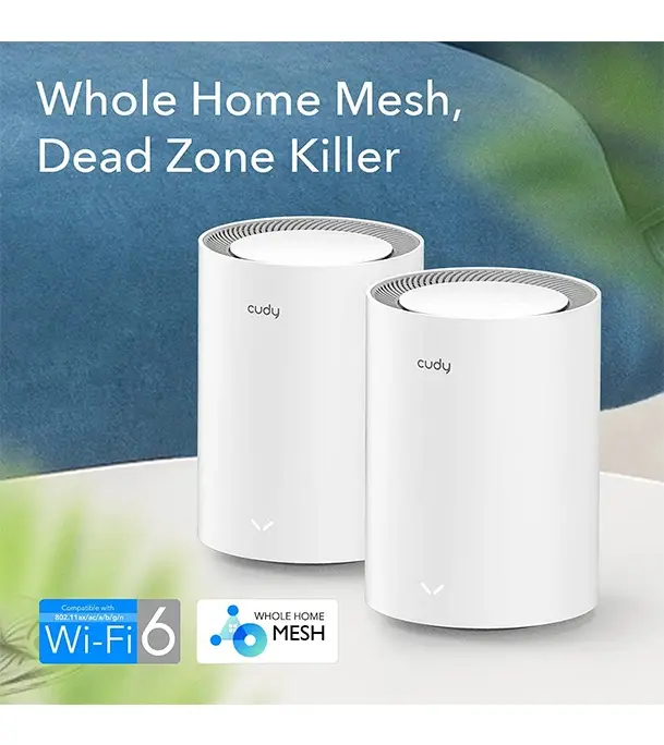 Picture of Cudy 2022 New WiFi 6 Mesh WiFi, AX1800 Whole Home Mesh WiFi System - Covers up to 5000 Sq. Ft, 5G Gigabit WiFi 6 VPN Router and Extender, Parental Control, Open VPN, 2-Pack
