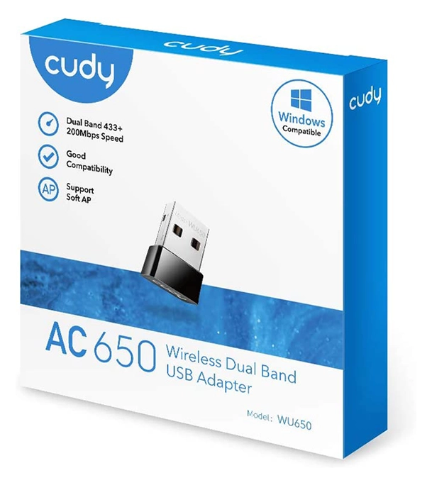 Picture of Cudy AC 650Mbps USB WiFi Adapter for PC, 5GHz/2.4GHz Wireless Dongle, WiFi USB, USB Wireless Adapter for Laptop - Nano Size, Compatible with Windows XP / 7 / 8.x /10/11, Mac OS