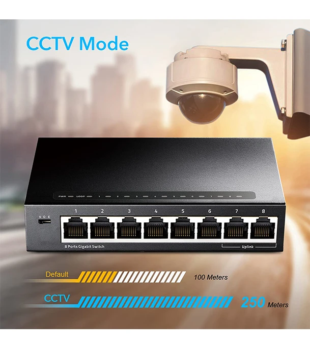 Picture of Cudy GS108 8-Port Gigabit Ethernet Unmanaged Switch - Desktop, Fanless, 10/100/1000Mbps Shielded Ports, Plug and Play, Sturdy Metal Housing