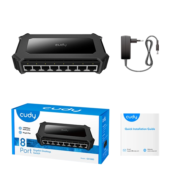 Picture of Cudy GS108 8-Port Gigabit Ethernet Unmanaged Switch - Desktop, Fanless, 10/100/1000Mbps Shielded Ports, Plug and Play, Sturdy Metal Housing