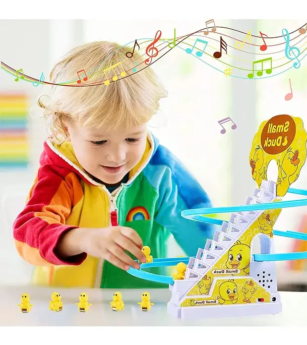 Picture of Multy Color Baby Duck Track Toy Yellow Duck Racing Suit Climbing Stairs Toy With Flashing Light Music Track Small Duck Electric Toys 