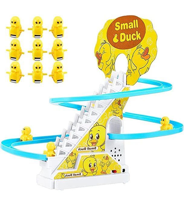 Picture of Multy Color Baby Duck Track Toy Yellow Duck Racing Suit Climbing Stairs Toy With Flashing Light Music Track Small Duck Electric Toys 