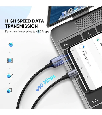 Buy UGREEN 60126 USB-A 2.0 to USB-C Cable Nickel Plating Aluminum Braid 1m Black at Best Price In Bangladesh