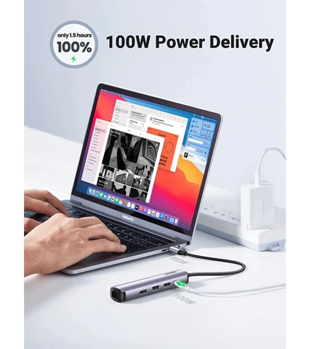 Buy UGREEN CM418 USB-C to 2*USB 3.0 HDMI RJ45 Ethernet Adapter PD at Best Price In Bangladesh