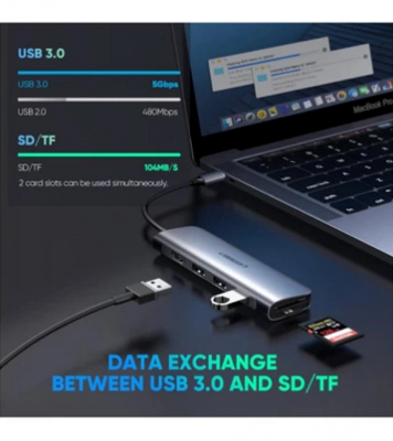 Buy UGREEN CM195 USB-C to 3 Ports USB3.0-A Hub   HDMI   TF/SD Space Gray at Best Price In Bangladesh