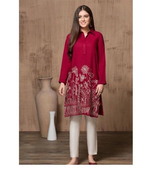 Picture of Women's Fashionable Dubai Cherry Fabric Kurti + Pant (2 Pcs)