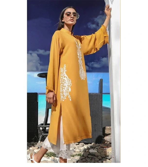 Picture of Women's Fashionable Dubai Cherry Fabric Kurti + Pant (2 Pcs)