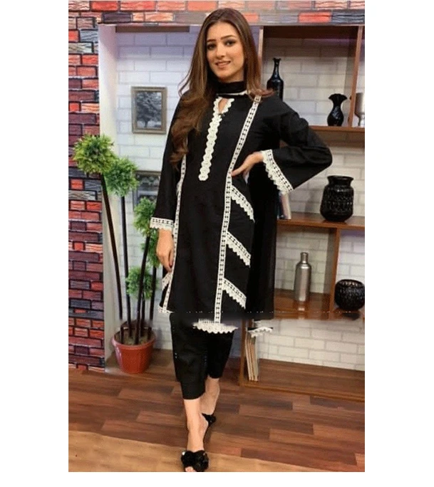 Picture of Women's Fashionable Dubai Cherry Fabric Kurti + Pant (2 Pcs)