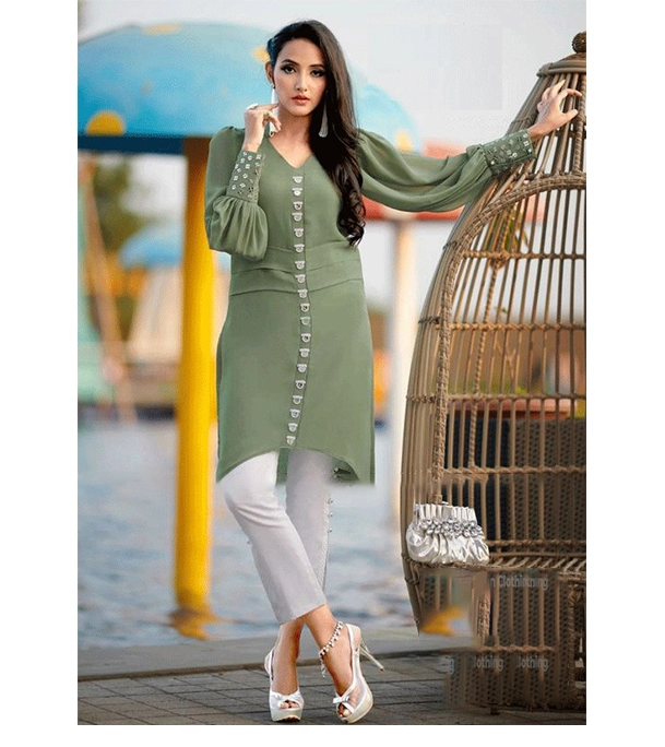 Picture of Women's Fashionable Dubai Cherry Fabric Kurti + Pant (2 Pcs)