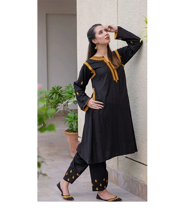 Picture of Women's Fashionable Dubai Cherry Fabric Kurti + Pant (2 Pcs)