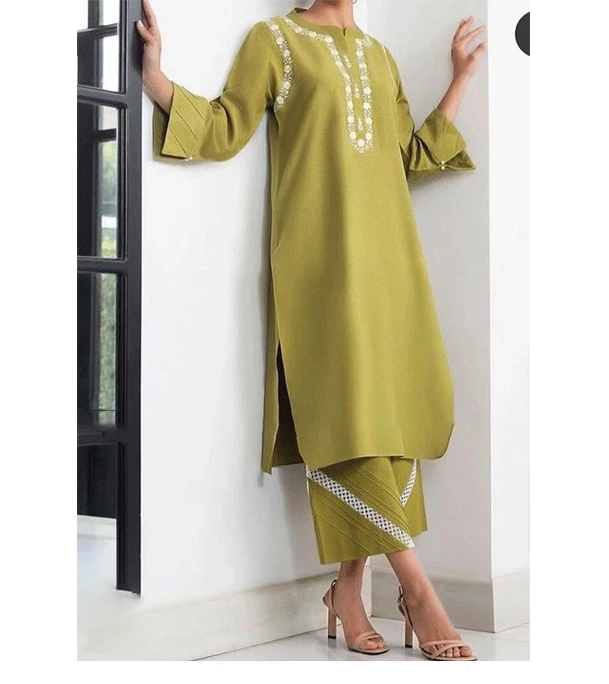 Picture of Women's Fashionable Dubai Cherry Fabric Kurti + Pant (2 Pcs)