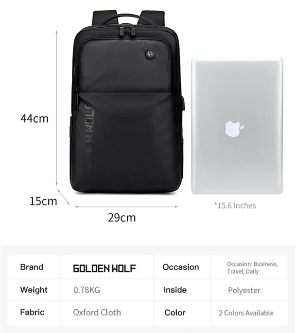 Buy Classic Urban Backpack Golden Wolf Gb00399 With Usb Port, Three Compartments, For Laptop 15.6 ", 20l Online