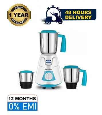 Picture of KENT 550W RapidMix 16077 Mixer Grinder 3 Stainless Steel Jars Blue & White