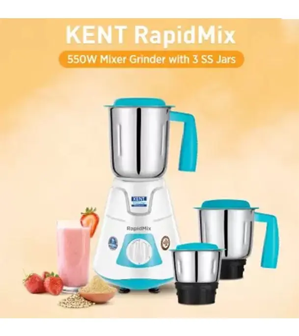 Buy KENT 550W RapidMix 16077 Mixer Grinder 3 Stainless Steel Jars Blue 