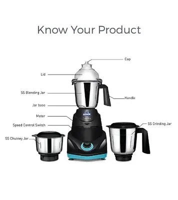 Buy KENT 750W Mixer Grinder 16065 TrueMix-B, Pulse Function, Auto Shut-Off, 3 Stainless Steel Jars Including Chutney Jar Black Online at Best Price