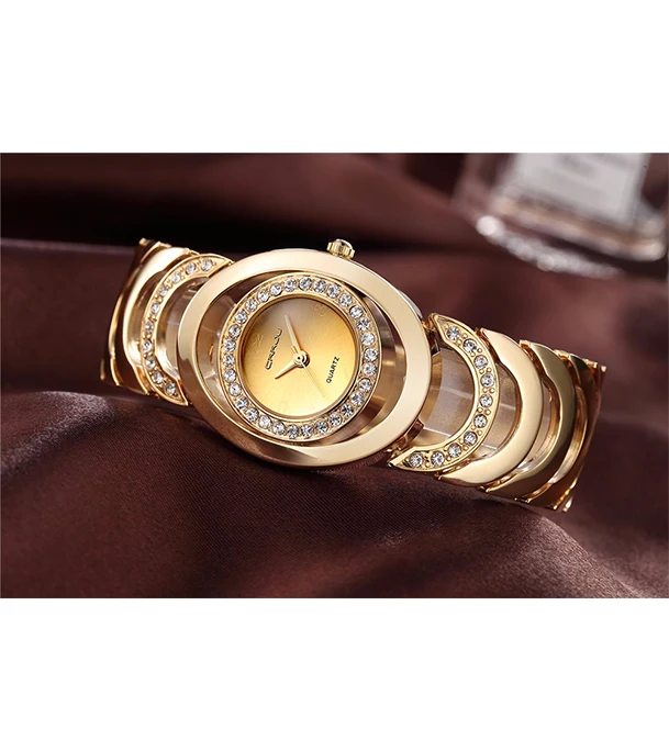 Buy CRRJU 2201 Luxury Famous Brands Gold Rhinestone Bracelet Ladies Wrist Watch Online at Best Price