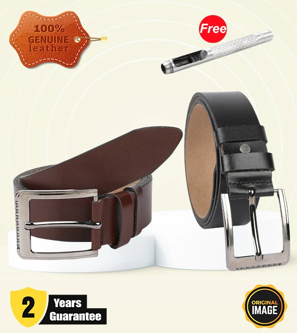 Picture of Genuine Leather Premium Quality 2 Pcs Combo Belt For Men