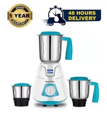 Picture of KENT 550W RapidMix 16077 Mixer Grinder 3 Stainless Steel Jars Blue & White (Best Price)