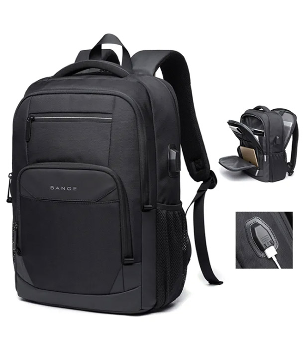 Buy Bange BG-1922 16 inch Men Oxford Fabric Waterproof Backpack with USB Port(Black)  Online