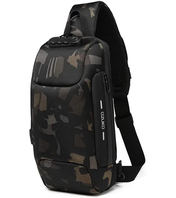 OZUKO 9223 Anti-theft Men Chest Bag Waterproof Crossbody Bag with External USB Charging Port, Style:Standard Size(Black)